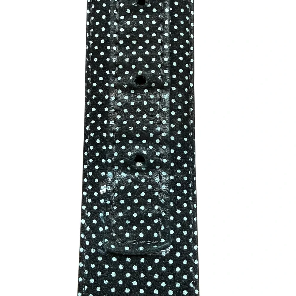 Bugatchi Mens Black White Polka Dot Leather Dress Belt Made in Italy Size 40 42